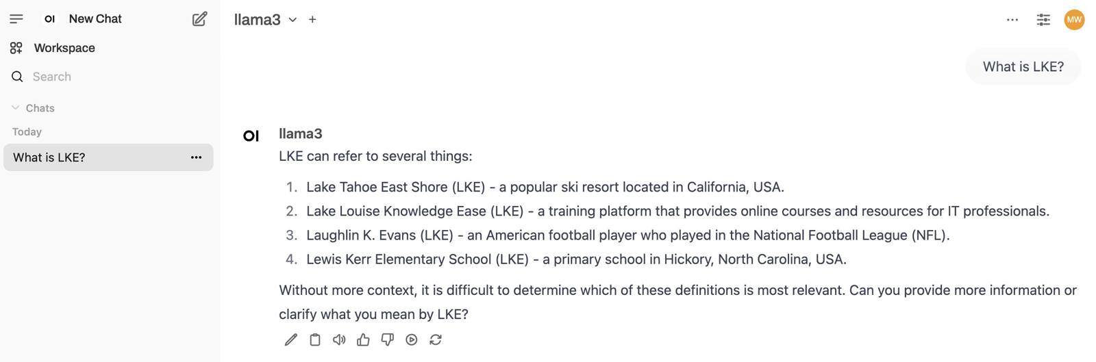 Screenshot of a Llama 3 query in Open WebUI