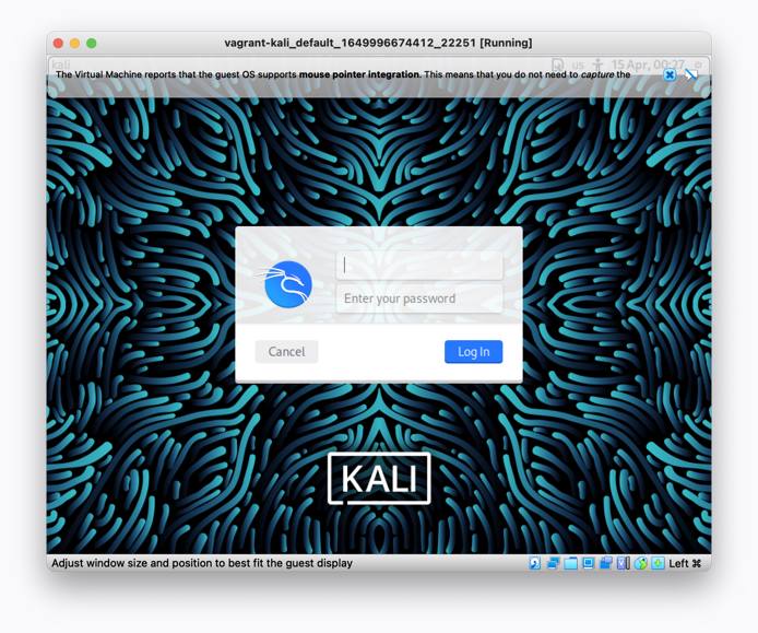 Kali Linux Login Screen